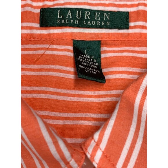Lauren Ralph Lauren Camp Shirt Womens L Orange & White Stripe Roll Tab - Picture 2 of 8